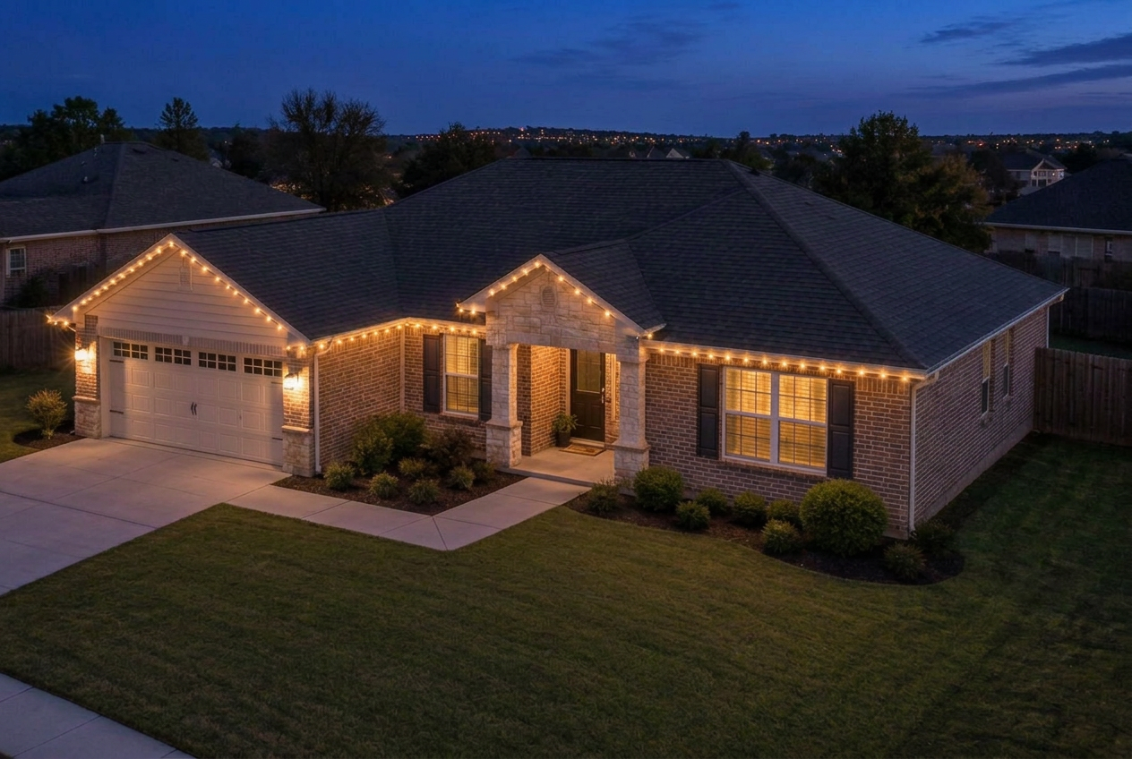 Front Roofline Christmas lighting example