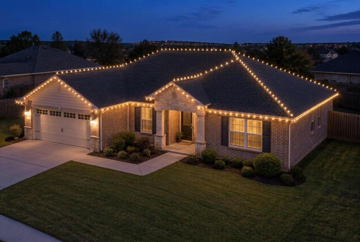 Full Perimeter + Hips & Ridges Christmas lighting example